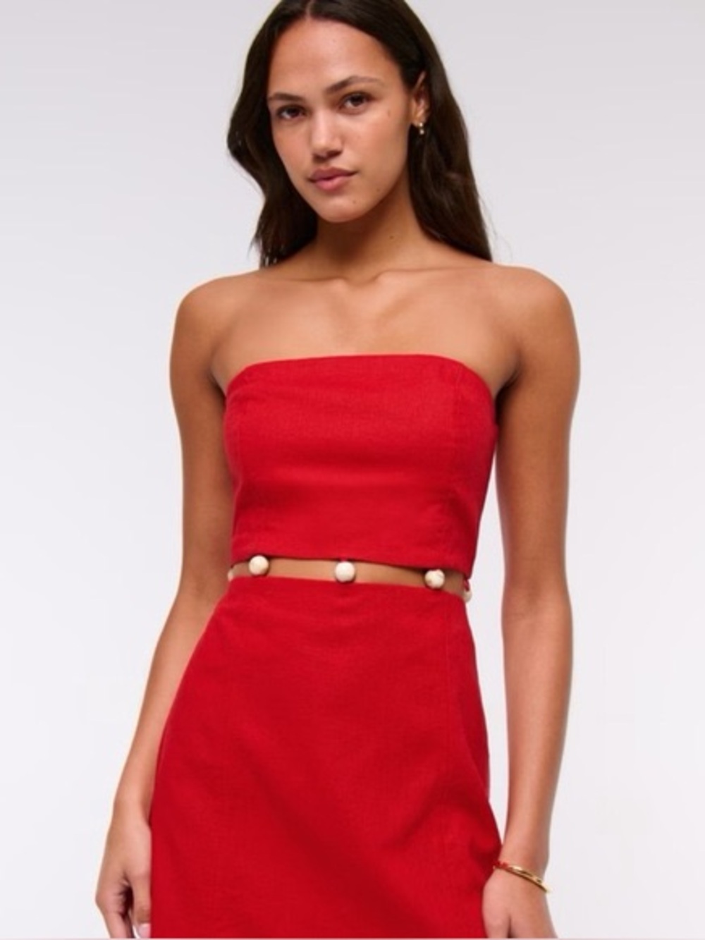 Abercrombie & Fitch Red Strapless Beaded Minidress